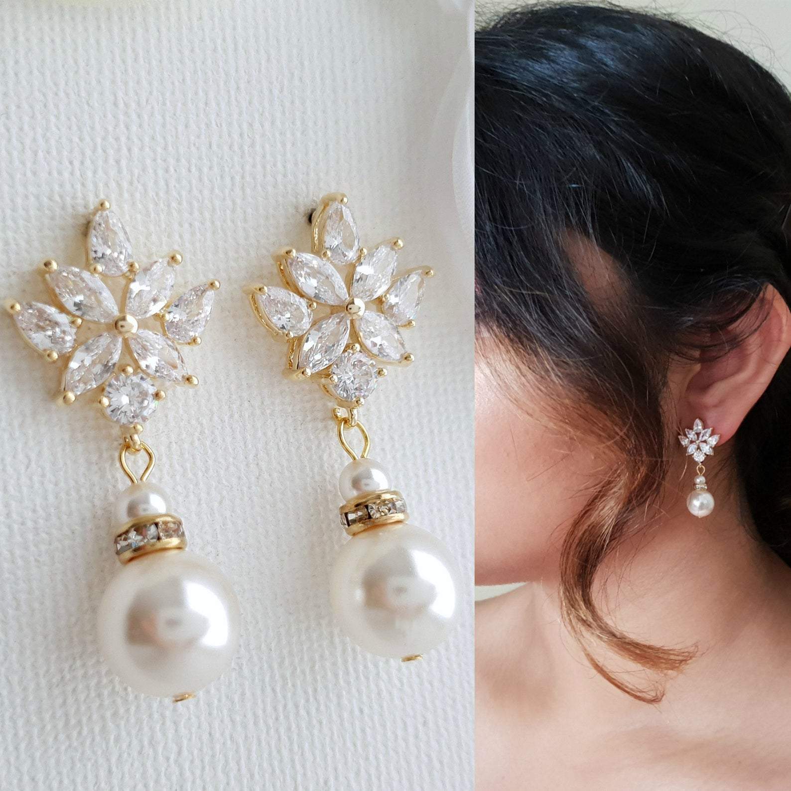 18K GL Double Pearl Drop Earrings - Donna Italiana